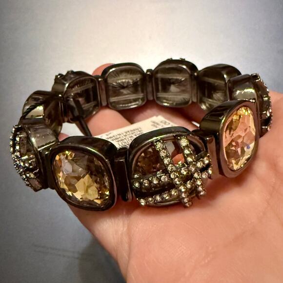 WHBM Gunmetal Light Gold & Rhinestone Stretch Bracelet - Picture 4 of 8